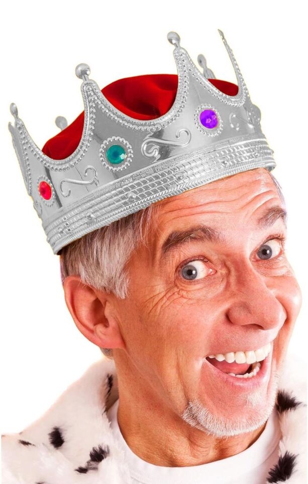 Mey İthalat® Gümüş Renk Yetişkin Çocuk Uyumlu Kral Tacı Kraliyet Tacı 60 cm