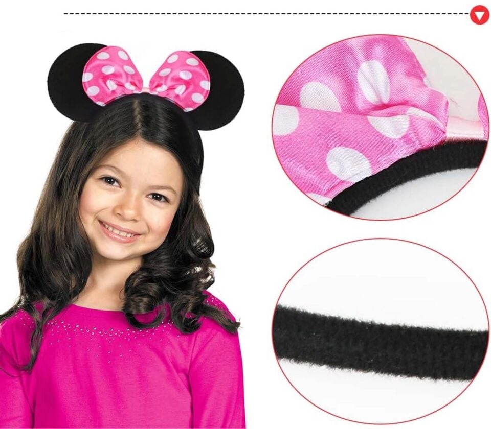 Mey İthalat® Pembe Fiyonklu Minnie Mouse Tacı Mini Kulak