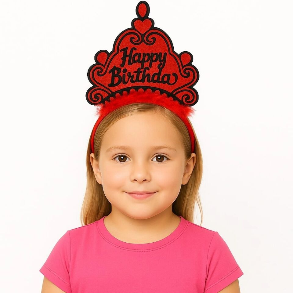 Mey İthalat® Kırmızı Happy Birthday Prenses Tacı – Doğum Günü Taç Aksesuarı