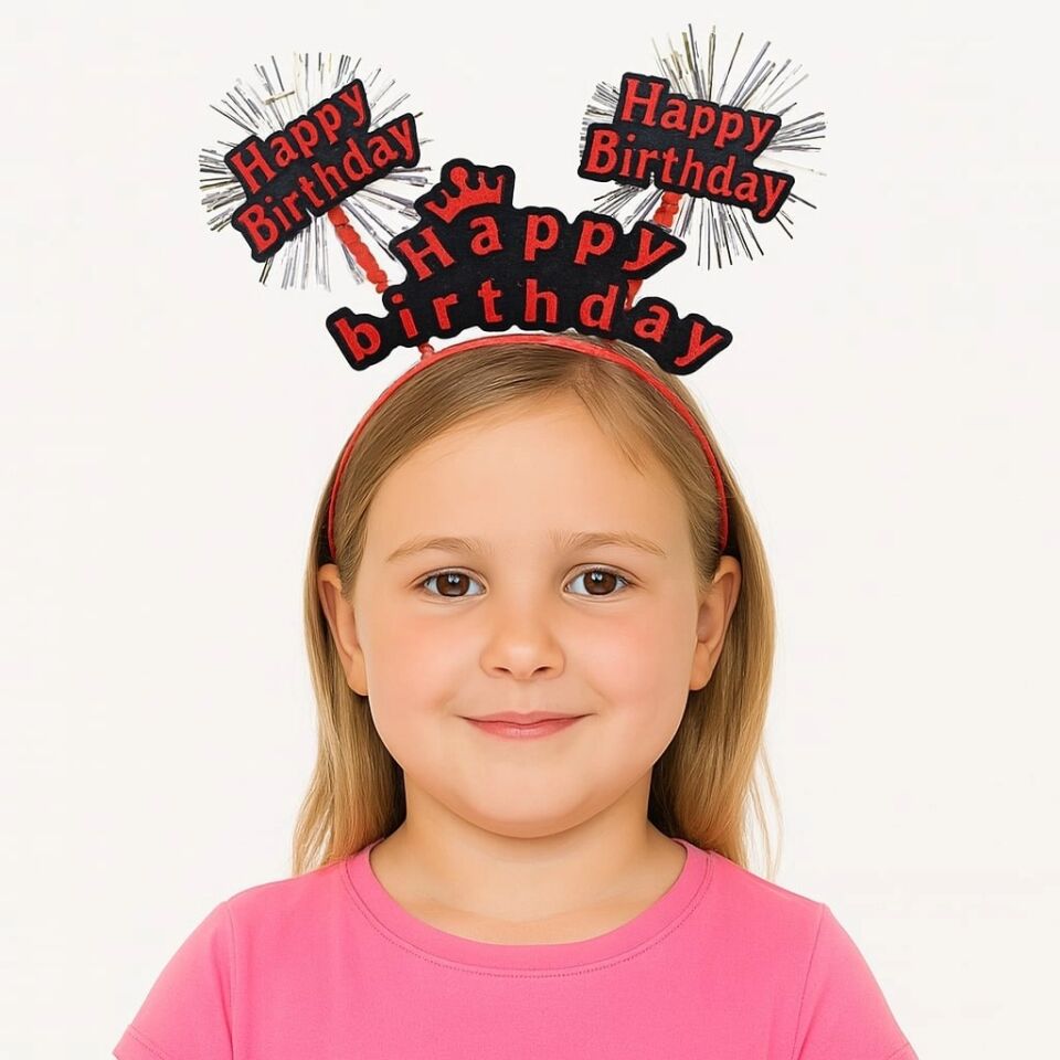 Mey İthalat® Doğum Günü Kutlaması İçin Kırmızı Taç – Işıltılı Yazılı Parti Tacı