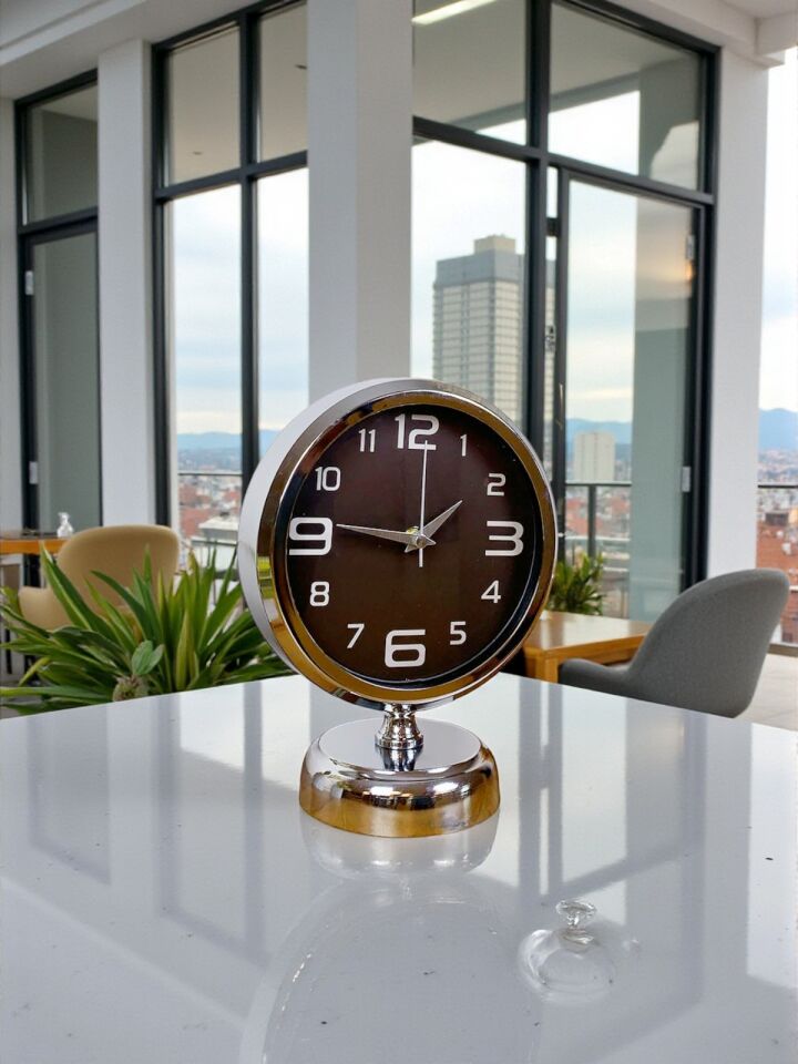 Luxury Krom 25 x 20 Cm Metal Zarif Masa Saati