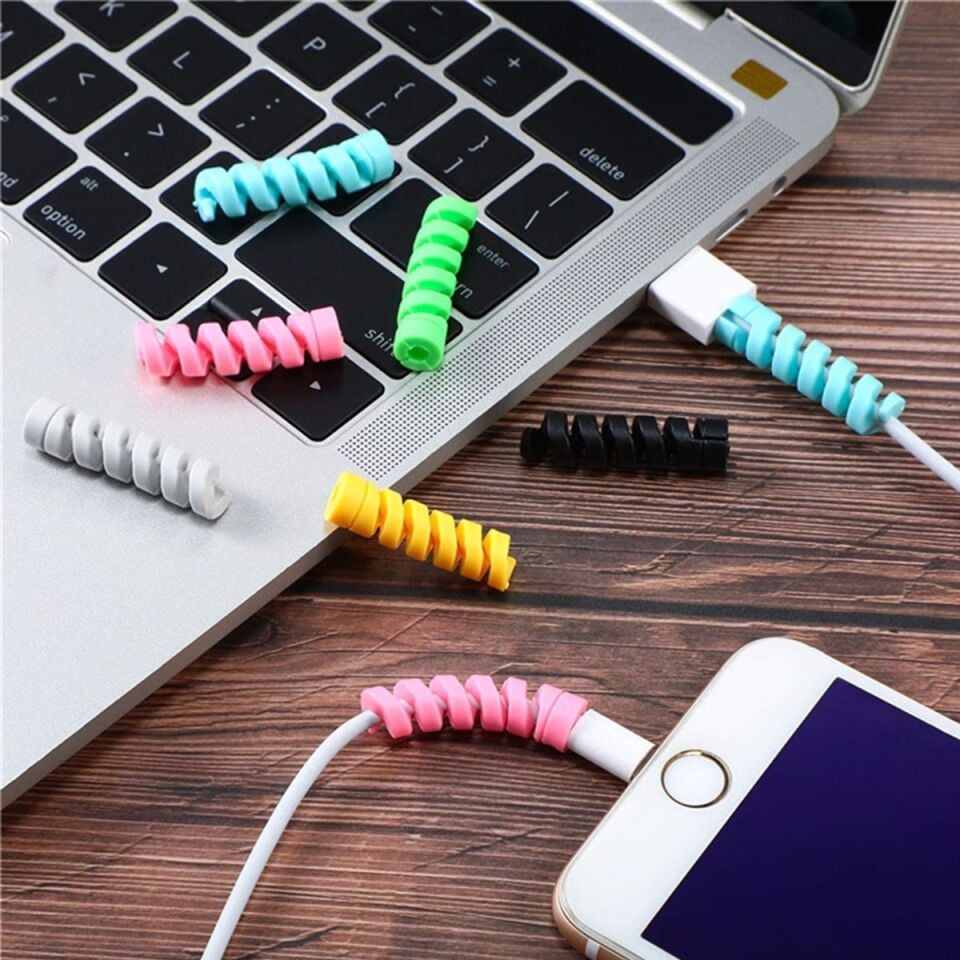 AD 4lü Apple, Android Şaj Kablosu Koruyucu Silikon Spiral Yay Aparat