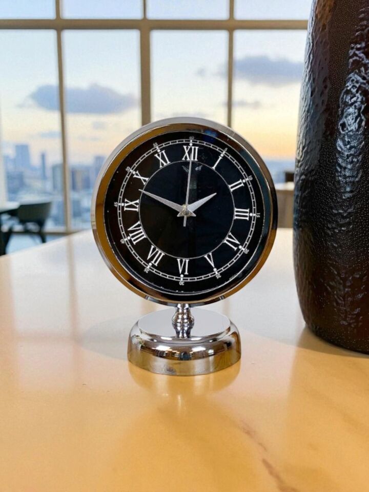 Dekoratif 25 x 20 Cm Metal Krom Zarif Masa Saati