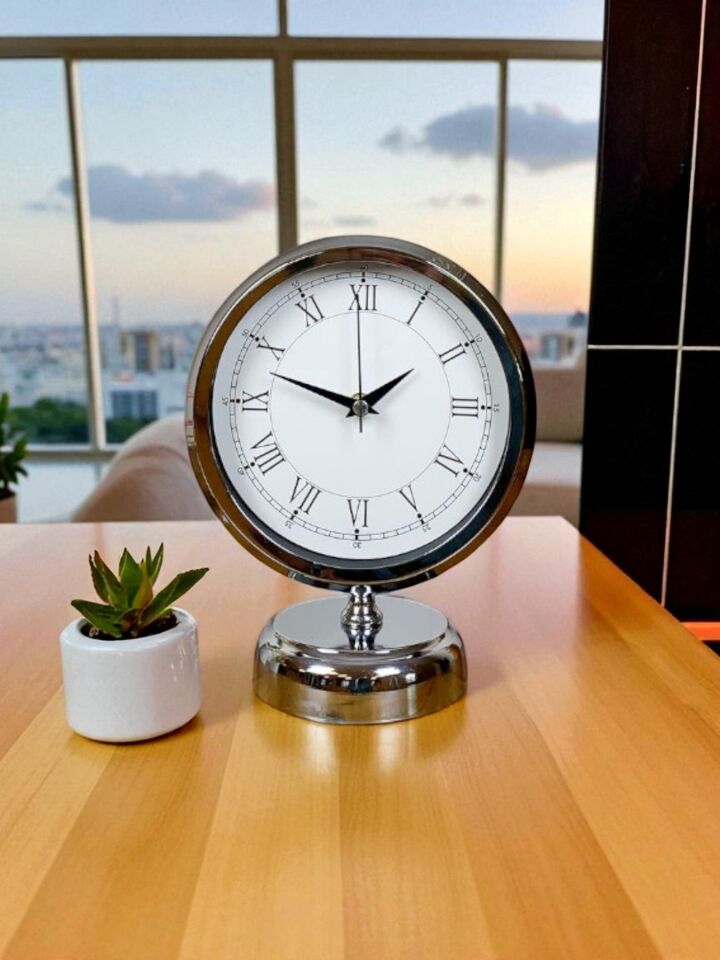Sılver Classic Aura 25 x 20 Cm Metal Krom Masa Saati