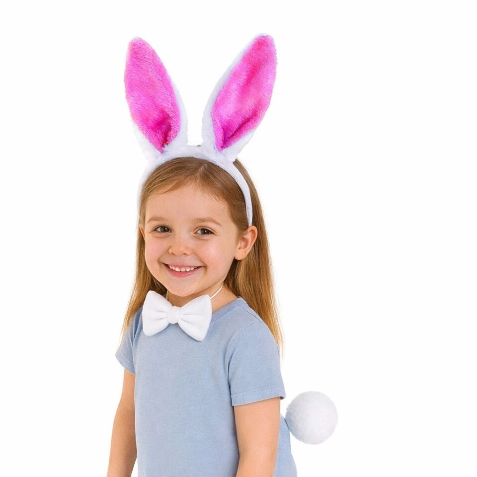 Mey İthalat® Fuşya Pembe Tavşan Kulak Papyon Kuyruk 3'lü Parti Seti