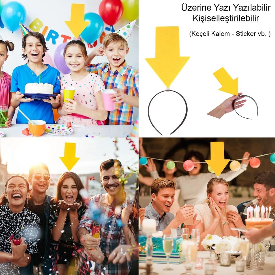 Mey İthalat® Kişiselleştirilebilir Ok Taç – Üzerine Yazı Yazılabilen Parti Tacı Sarı Renk