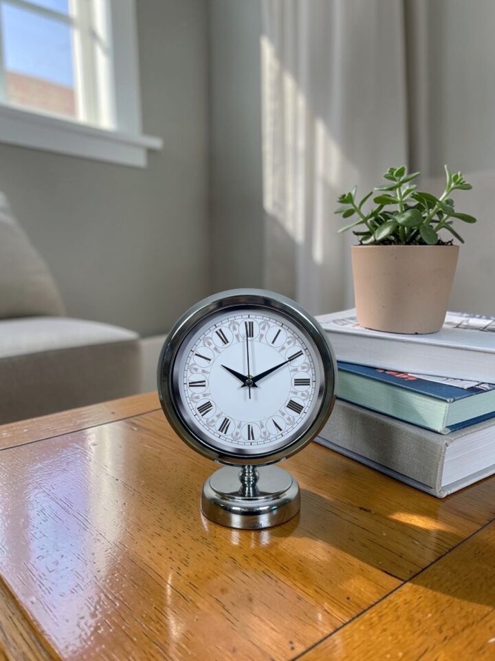 Krom Motifli 25 x 20 Cm Metal Masa Saati