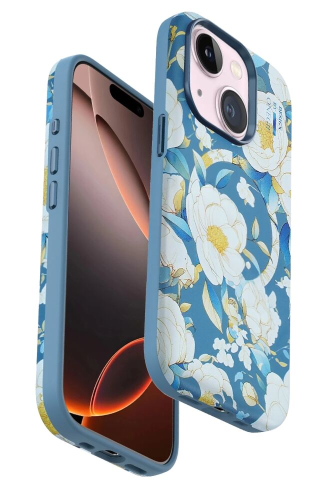 Mey İthalat®  iPhone 15 Plus Flower Series Magsafe Kapak - Mavi