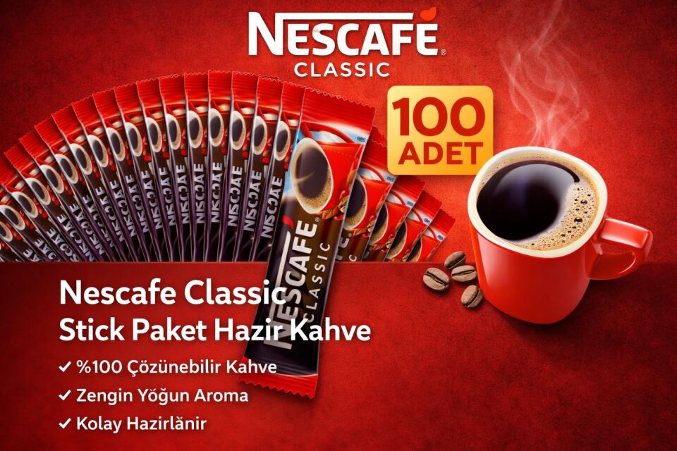 Nescafe Classic 2 gr Stick Hazır Kahve 100 Adet %100 Çözünebilir Yoğun Aromalı