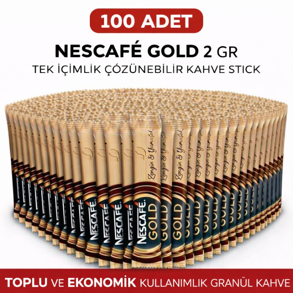 Nescafe Gold 2 Gr 100 Adet Tek İçimlik Stick Çözünebilir Granül Kahve Ekonomik Toplu Paket