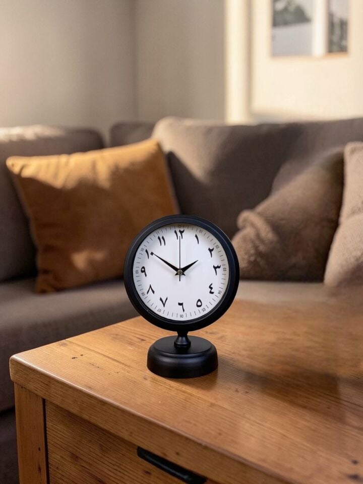 Siyah Arap Rakamlı 25 x 20 Cm Metal Masa Saati