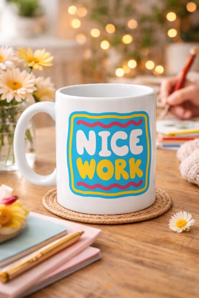 Nice Work ''HARİKA İŞ ÇIKARDIN'' Yazılı Porselen Kupa MODEL 147 – Motivasyon Kupası – Tebrik & Başarı Temalı Kahve Kupası – Hediye Fikri