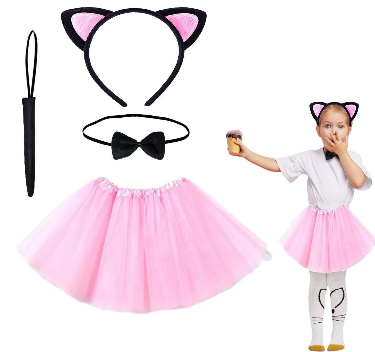 Pembe Renk Kedi Kostüm Seti - Tütü, Taç, Papyon, Kuyruk