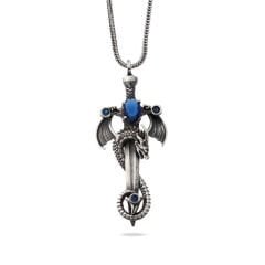 925 Ayar Gümüş Safir Taşlı Ejderha Erkek Kılıç Kolye T7491 (491491)