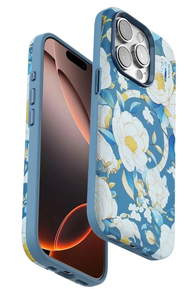 Mey İthalat®  iPhone 15 Pro Flower Series Magsafe Kapak - Mavi