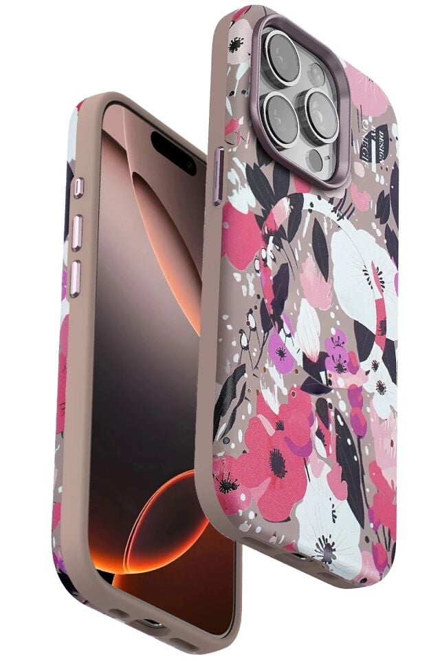 Mey İthalat®  iPhone 15 Pro Flower Series Magsafe Kapak - Pembe