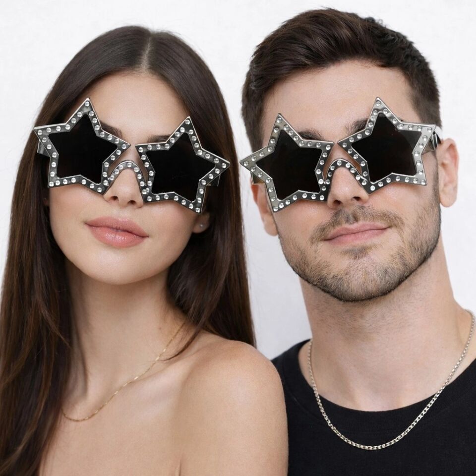 Mey İthalat® Gümüş Renk Disko Yıldızı Retro Parti Gözlüğü 16X7 cm