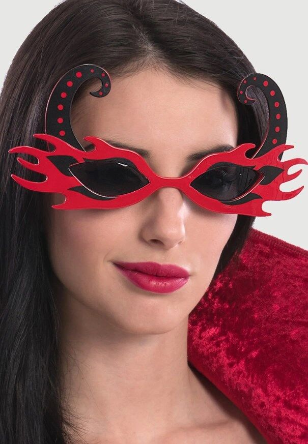 Mey İthalat® Siyah Boynuzlu Kırmızı Renk Alevli Parti Gözlüğü 21x10 cm