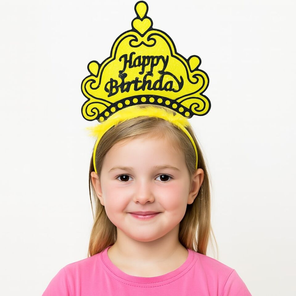 Sarı Happy Birthday Doğum Günü Prenses Tacı