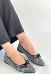 Sarra Siyah Saten İşlemeli Babet Ayakkabı