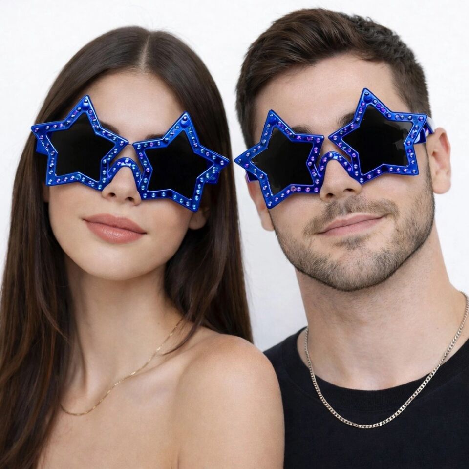 Mey İthalat® Mavi Renk Disko Yıldızı Retro Parti Gözlüğü 16X7 cm