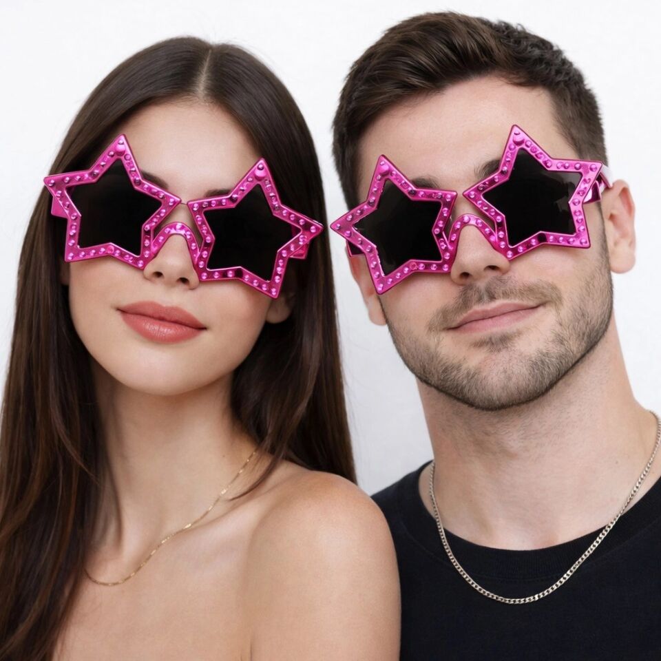 Mey İthalat® Fuşya Renk Disko Yıldızı Retro Parti Gözlüğü 16X7 cm