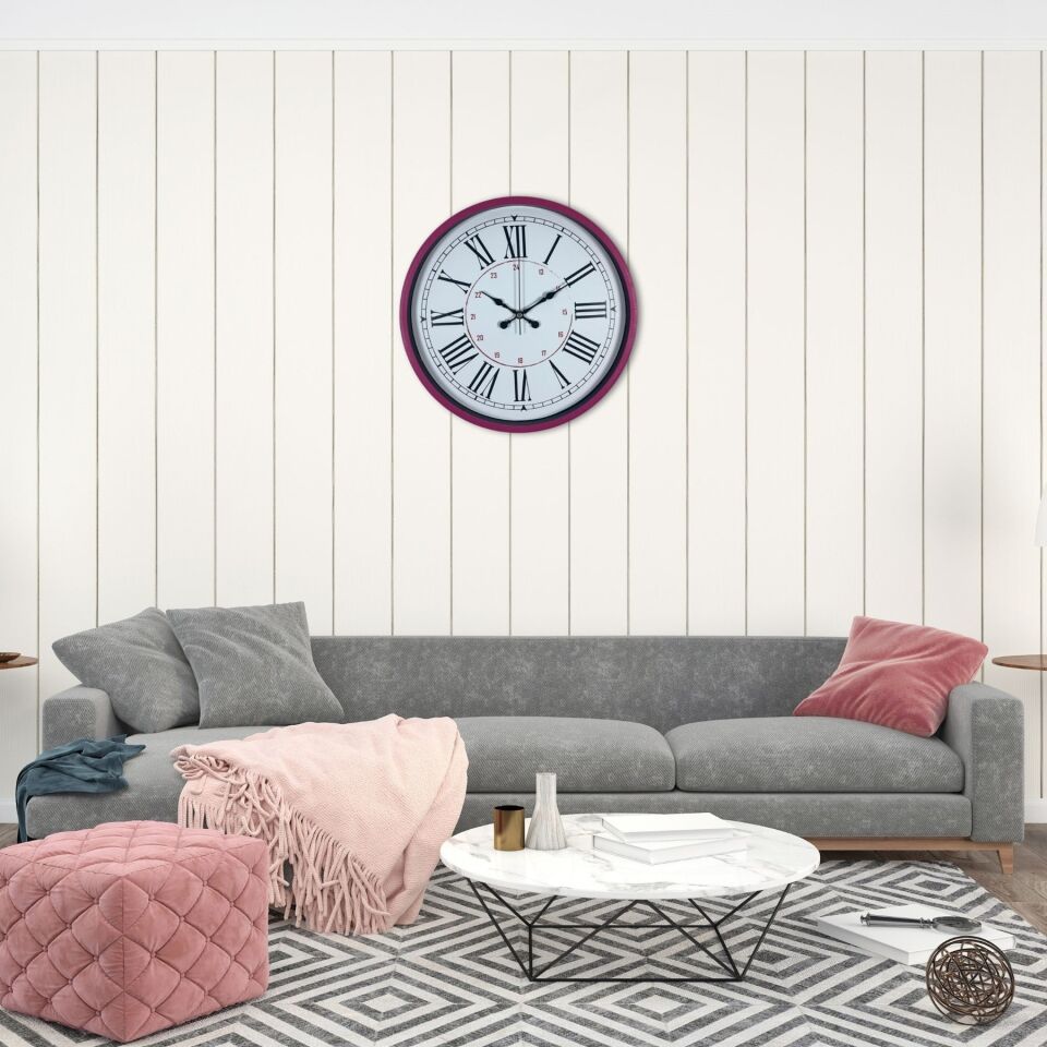 Pembe 36 Cm Dekoratif Duvar Saati