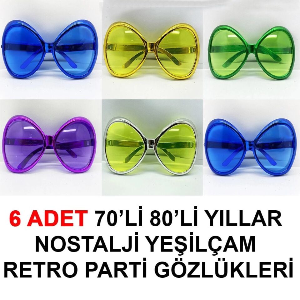 Mey İthalat® 70li 80li Yıllar Nostalji Yeşilçam Retro Parti Gözlükleri 6 Adet