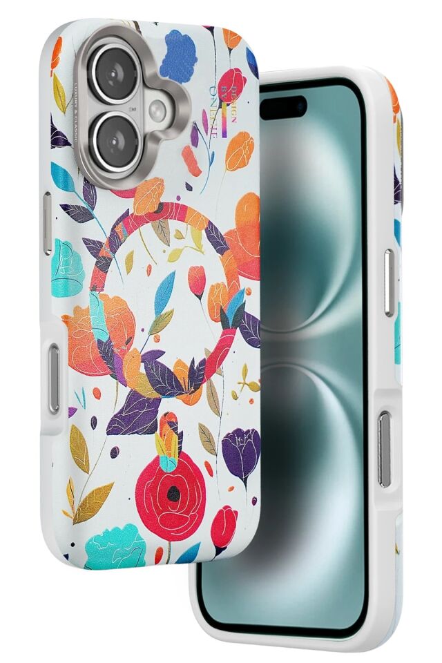Mey İthalat®  iPhone 16 Flower Series Magsafe Kapak - Beyaz