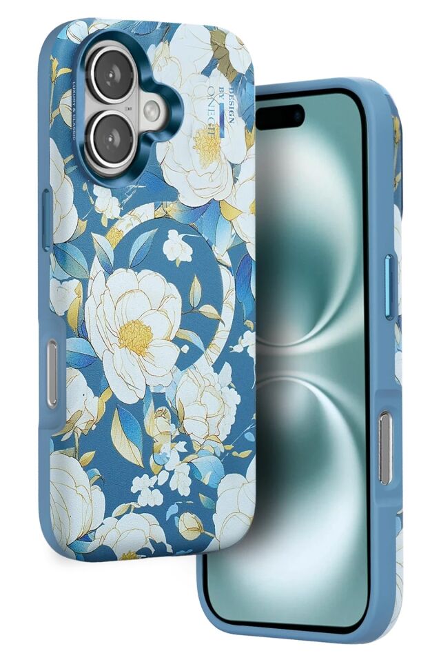 Mey İthalat®  iPhone 16 Flower Series Magsafe Kapak - Mavi