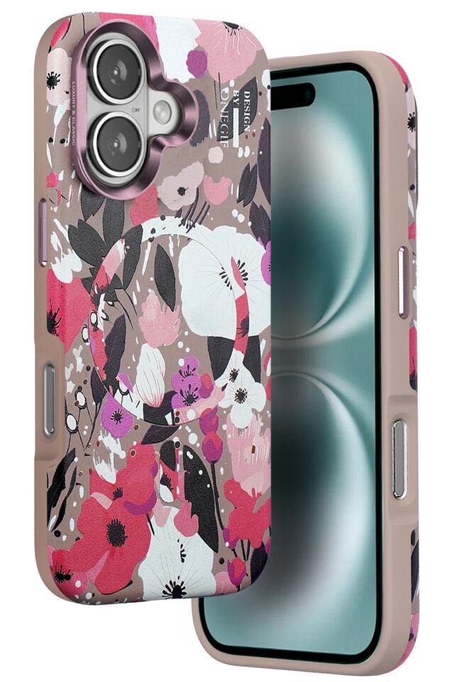 Mey İthalat®  iPhone 16 Flower Series Magsafe Kapak - Pembe