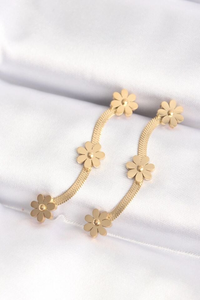 Mey İthalat® 316L Çelik Gold Renk İtalyan Zincir Papatya Küpe