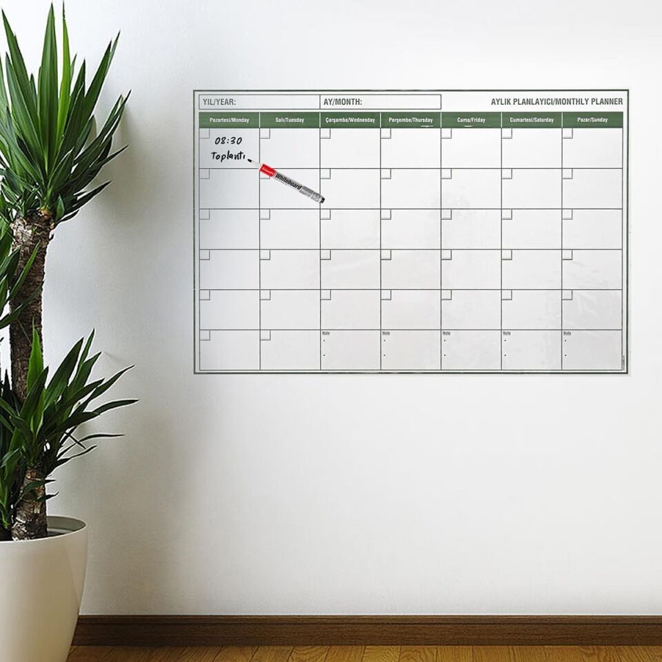 AD Manyetik Yapışkanlı Bir Aylık Program Planlayıcı Takvim 85x56 cm