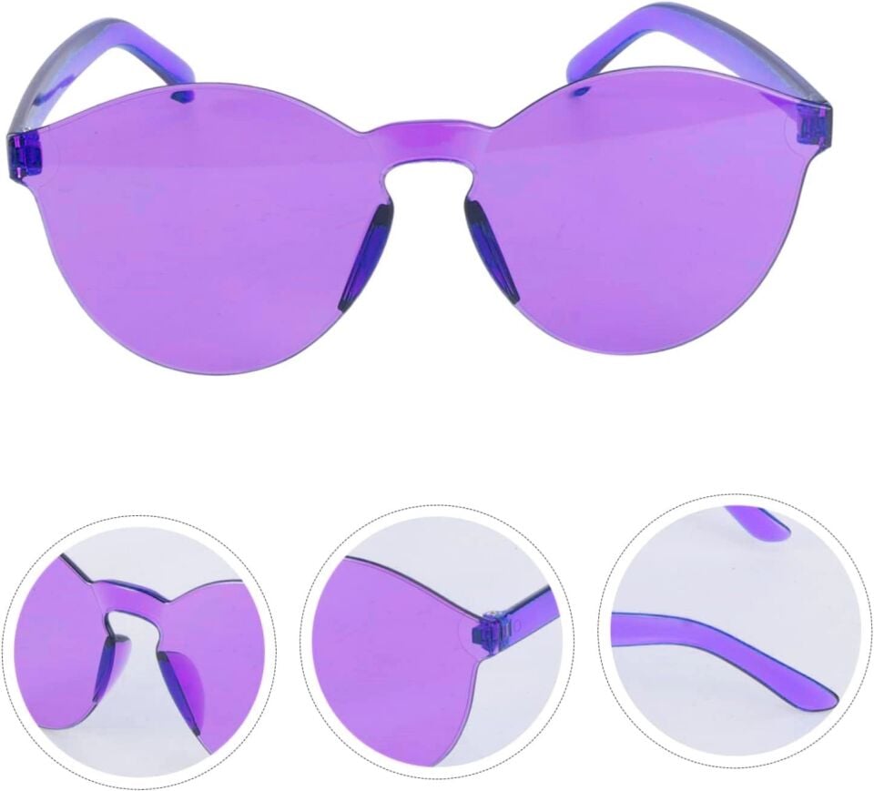 Mey İthalat® Sert Mika Oval Şekilli Çerçevesiz Mor Gözlük Retro Parti 5x14 cm