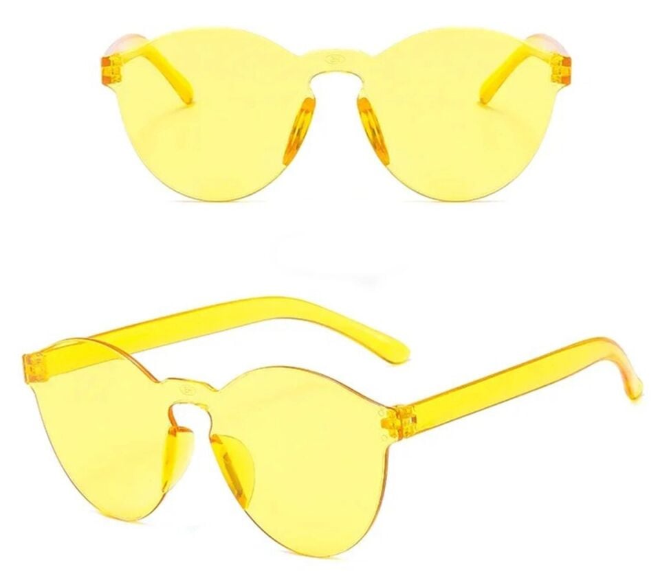 Mey İthalat® Sert Mika Oval Şekilli Çerçevesiz Sarı Gözlük Retro Parti 5x14 cm