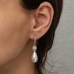 925 Ayar Gümüş Damla İnci Kadın Küpe T8618 (491491)