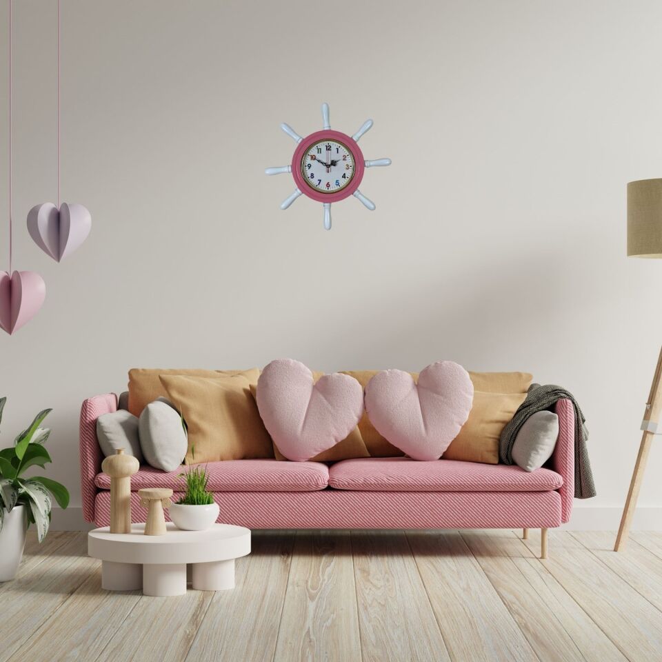 Candy Pembe Kavelalı Dümen Duvar Saati