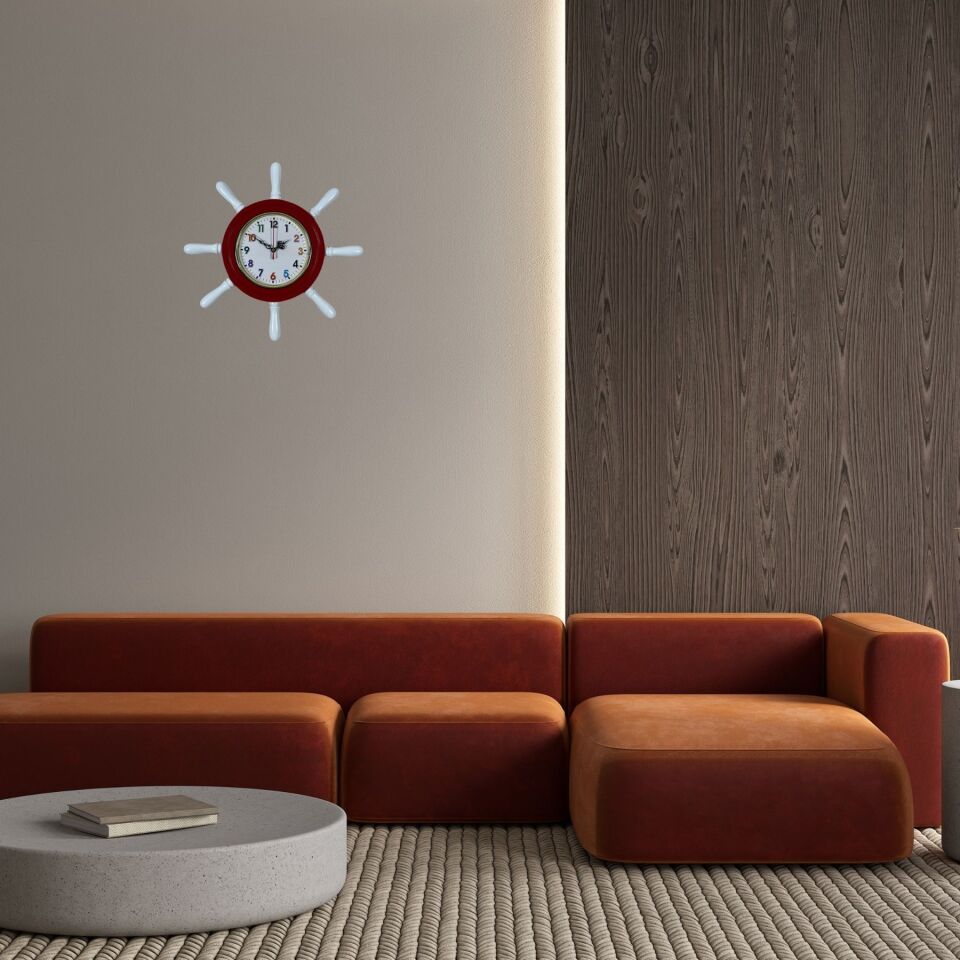 Kırmızı Kavelalı Dümen Duvar Saati