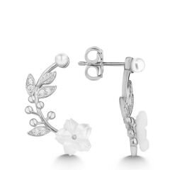 925 Ayar Gümüş Sedef Çiçek Çivili Kadın Küpe T7549 (491491)