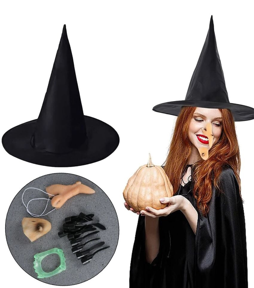 Mey İthalat® Cadı Şapkası Cadı Tırnakları Cadı Burnu Cadı Çenesi Cadı Diş Seti