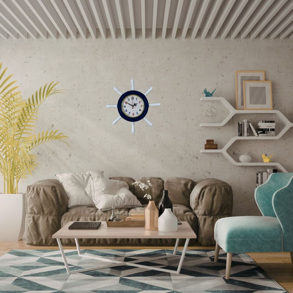 Lacivert Kavelalı Dümen Duvar Saati