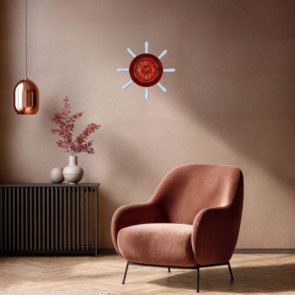 Kırmızı Nostaljik Kavelalı Dümen Duvar Saati