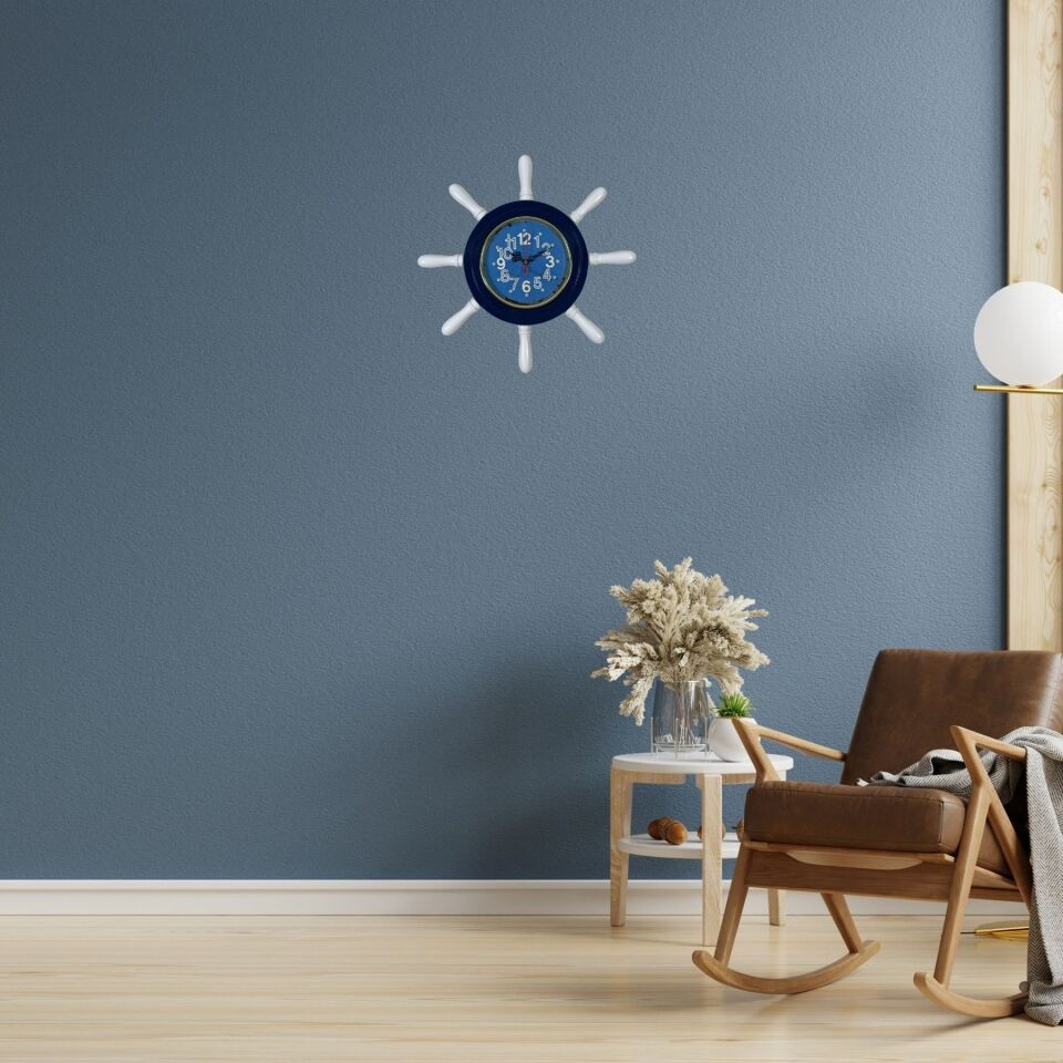 Lacivert Retro Kavelalı Dümen Duvar Saati