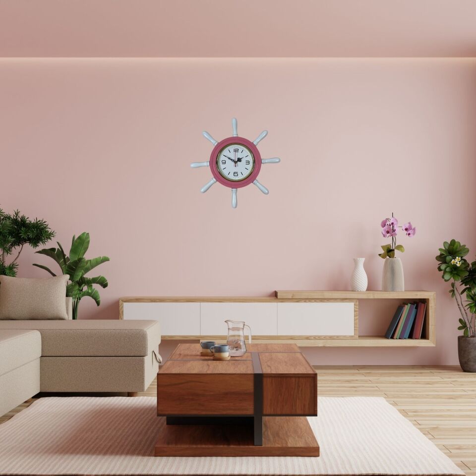 Pembe Kavelalı Dümen Duvar Saati