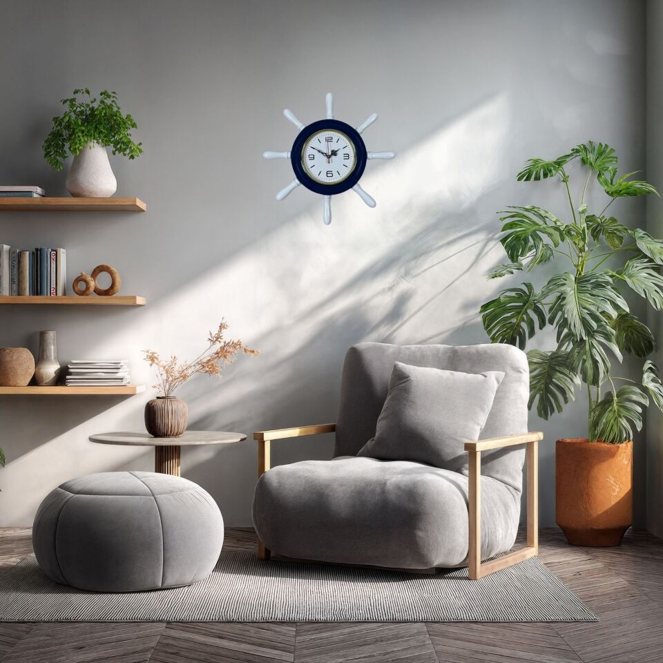 Lacivert Modern Kavelalı Dümen Duvar Saati