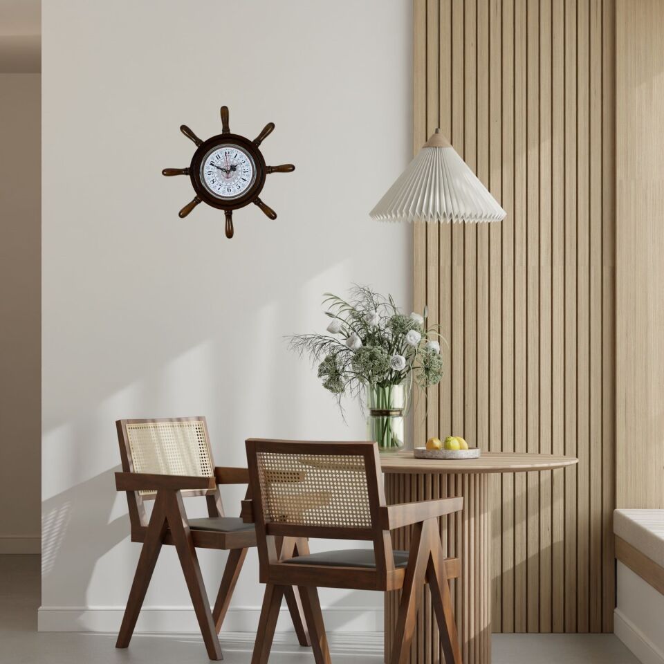 Vintage Motifli Kavelalı Dümen Duvar Saati