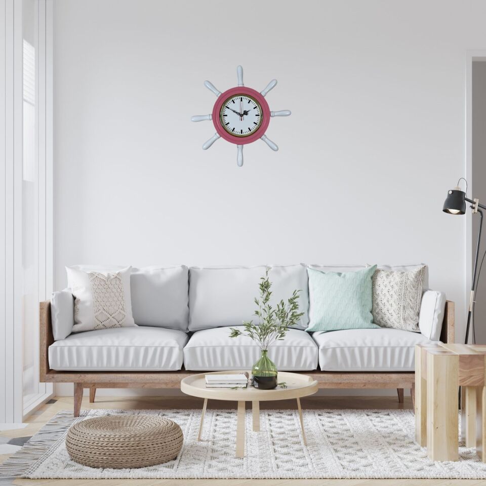 Pembe Dekoratif Kavelalı Dümen Duvar Saati