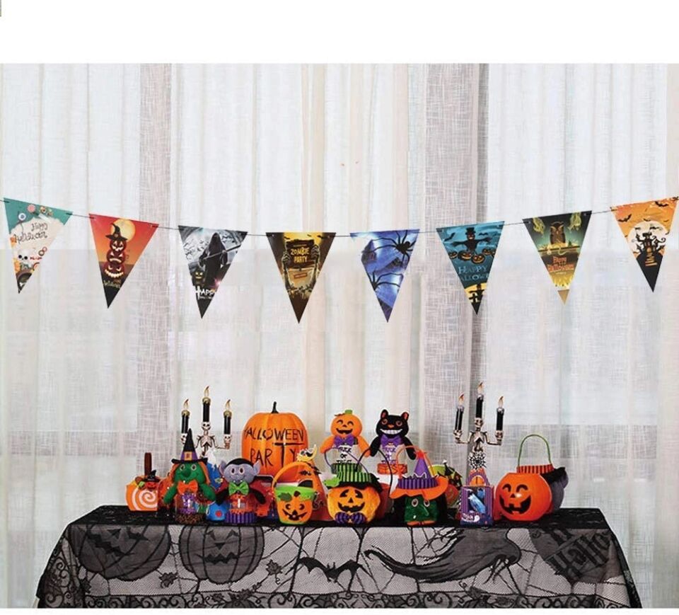 Mey İthalat® Cadılar Bayramı Halloween Flama Bayrak Banner Süs 8 li 3 Metre