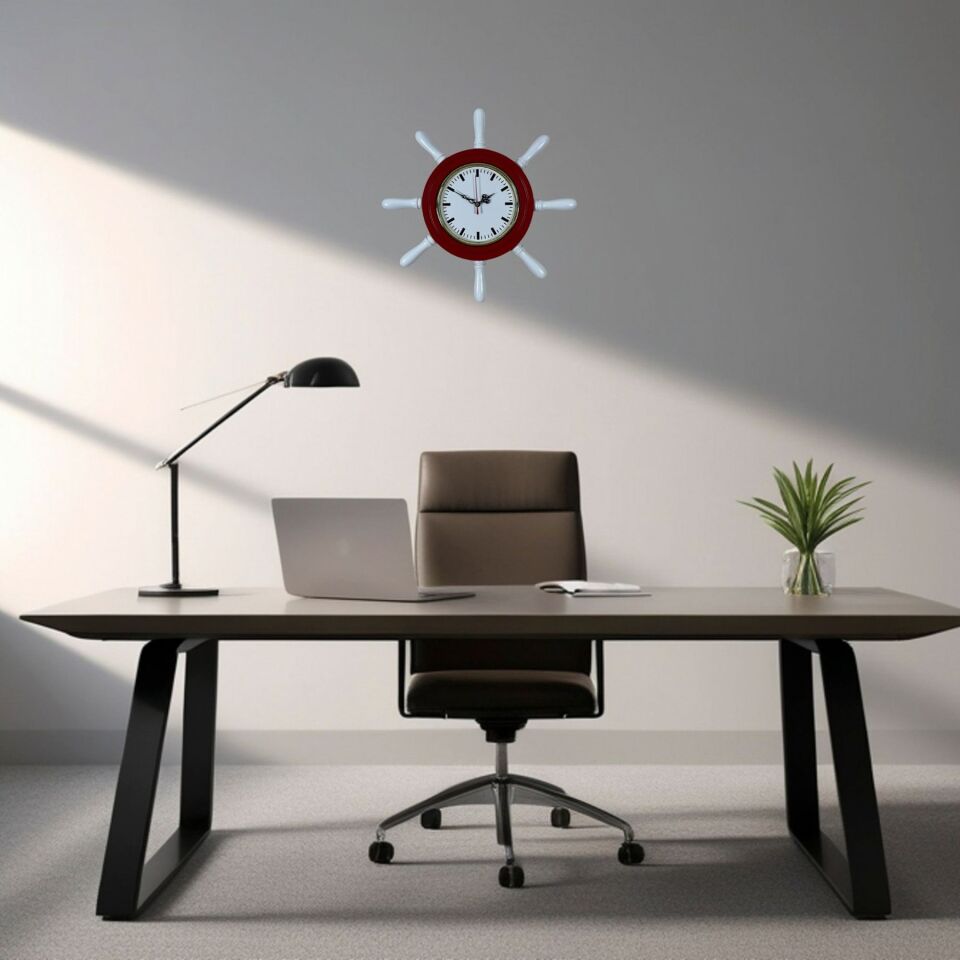 Kırmızı Zarif Kavelalı Dümen Duvar Saati