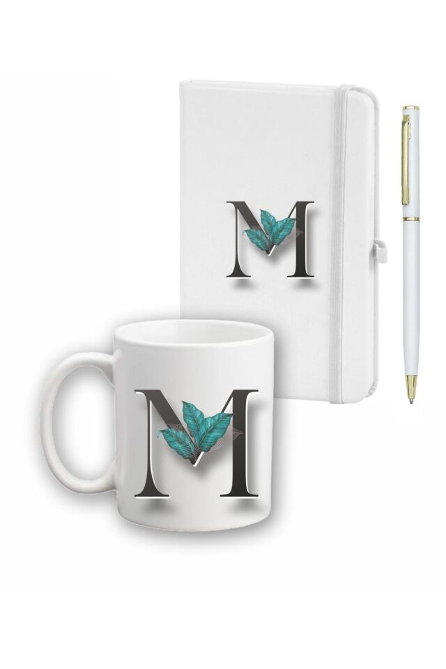 Yaprak Desen Ajanda Kupa ve Kalem Seti